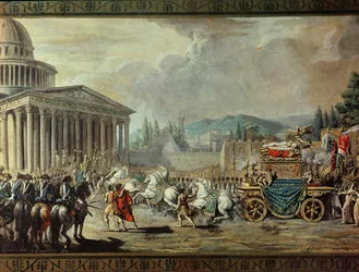 De overbrenging van de stoffelijke resten van Voltaire (1694-1778) naar het Pantheon in Parijs op 10 juli 1791 (detail)